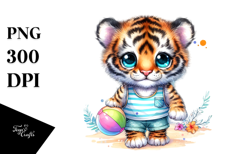 Cute Baby Tiger Singer Beach PNG example image 1