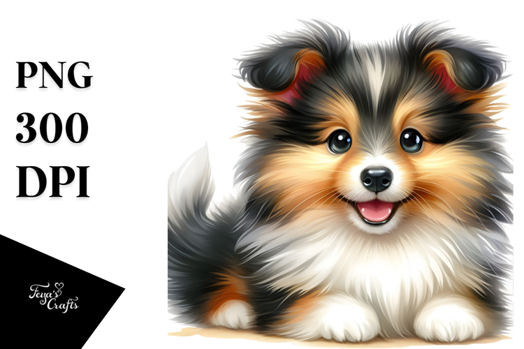 Watercolor Happy Cute Shetland Sheepdog PNG
