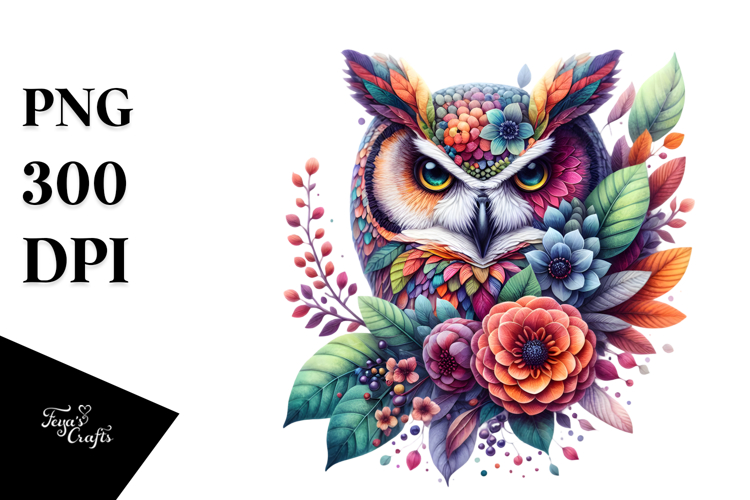 Vibrant Owl Made of Flowers, Abstract PNG
