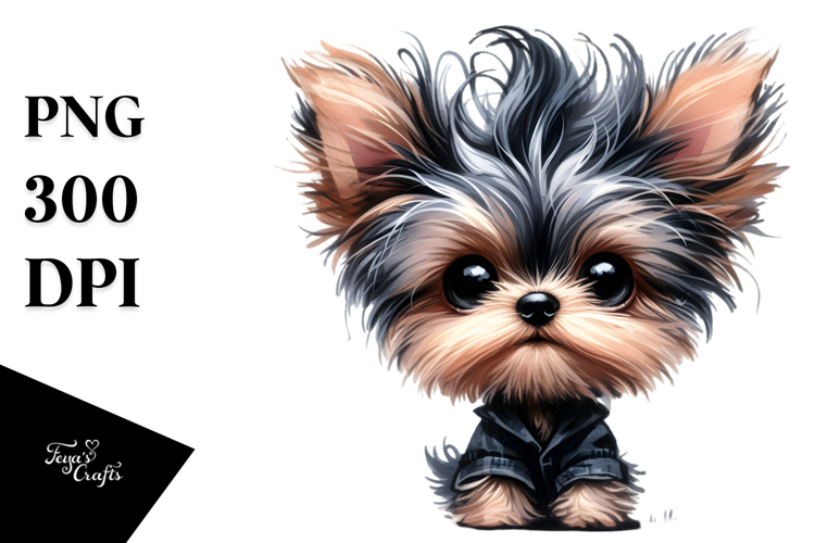 Expressive Watercolor Yorkipoo with Crazy Haircut, PNG