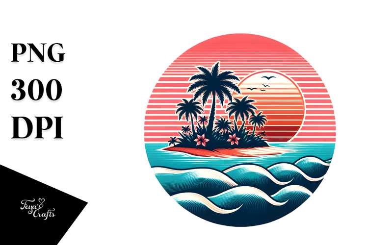 Retro Tropical Island Sunset, 20 oz Tumbler