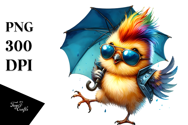 Vibrant Baby Bird Dancing with Umbrella PNG