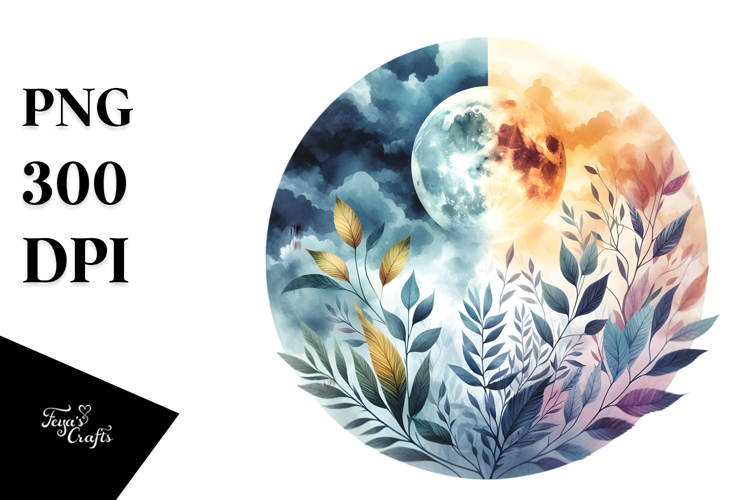 Vibrant Abstract Moon with Foliage Clouds