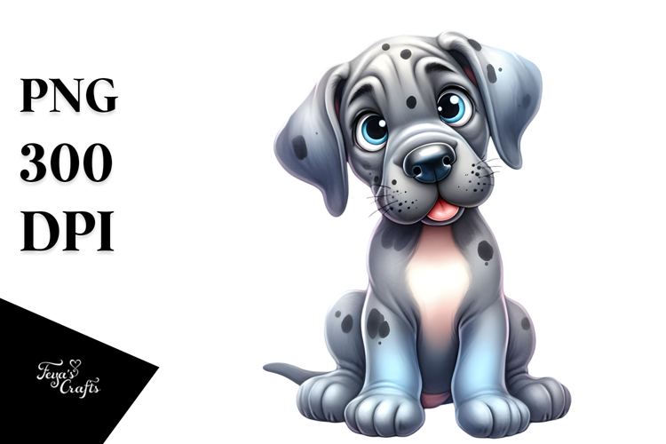 Watercolor Happy Cute Cartoon Great Dane PNG