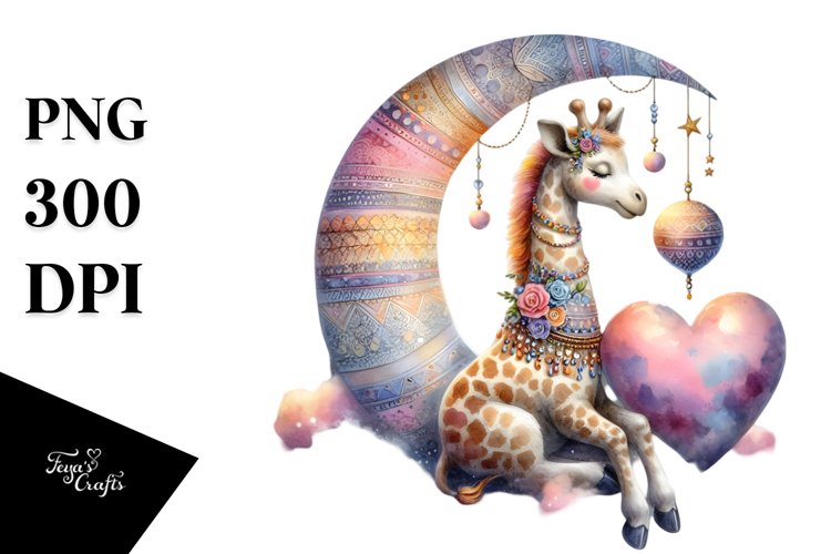 Adorned Giraffe on Moon PNG