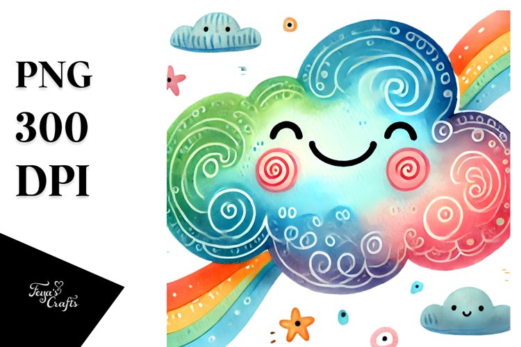 Simple Colorful Smiling Cloud example image 1