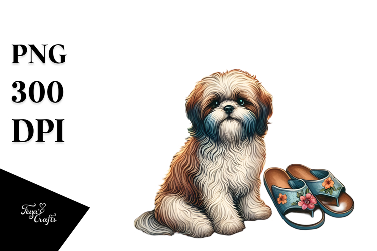 Watercollor Shih Tzu Sand Surf | Clipart example image 1