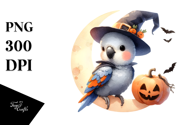 Cute Baby Parrot in Halloween Costume, High-Res PNG