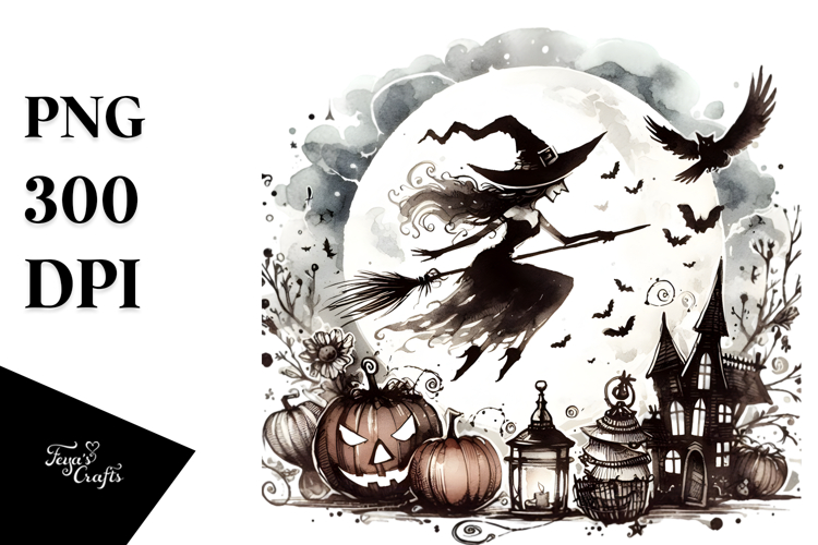 Washed Retro Halloween Witch PNG