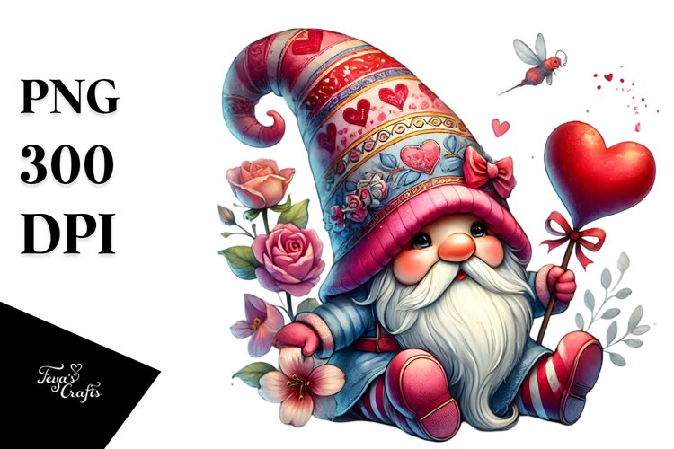 Detailed Valentines Gnome with Pastel Colors PNG