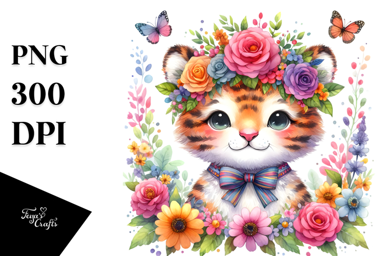 Cute Tiger with Flower Crown, 20 oz Tumbler