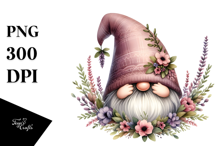 Cute GNOME with Heather Floral Frame PNG