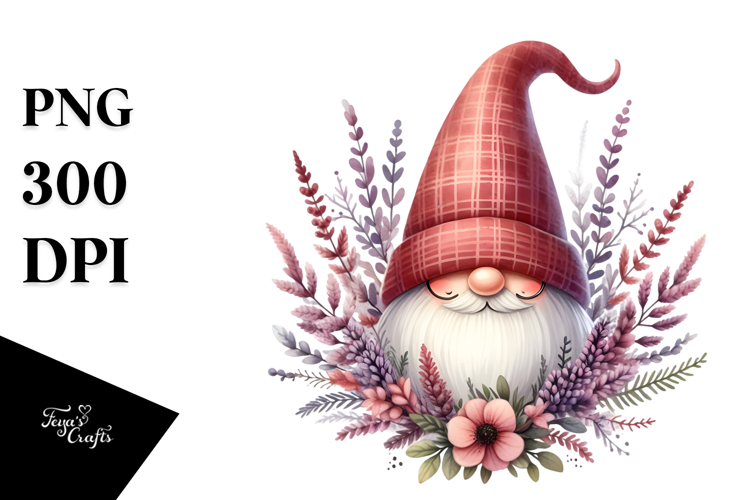 Cute GNOME with Heather Floral Frame PNG
