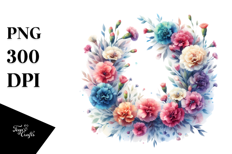 Colorful Watercolor Abstract Wreath with Carnation |