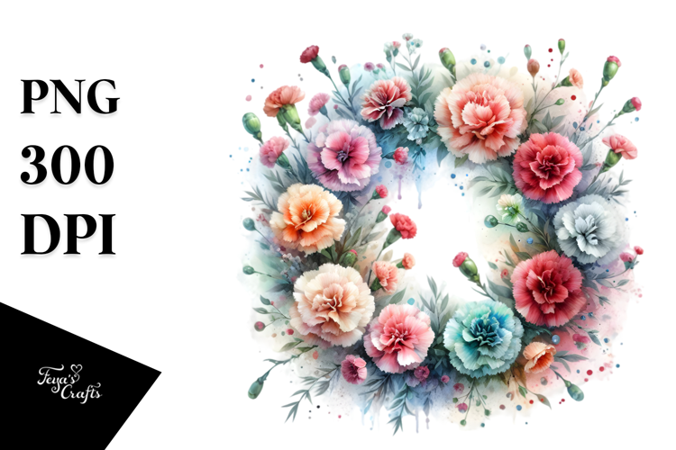 Colorful Watercolor Abstract Wreath with Carnation |