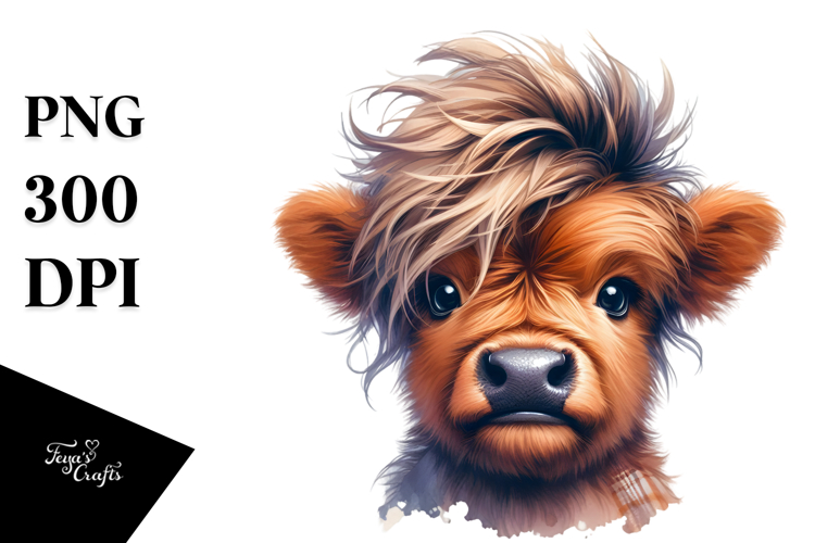 Funny Highland Cow with Cool Looking Hair, High-Res PNG