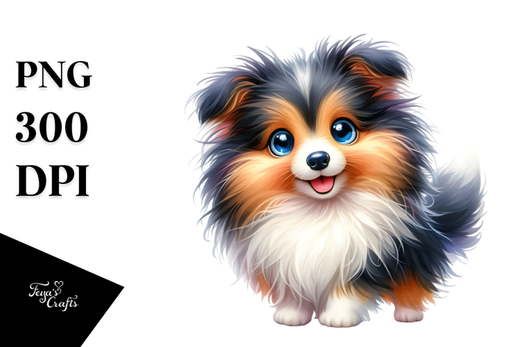 Watercolor Cute Cartoon Shetland Sheepdog PNG