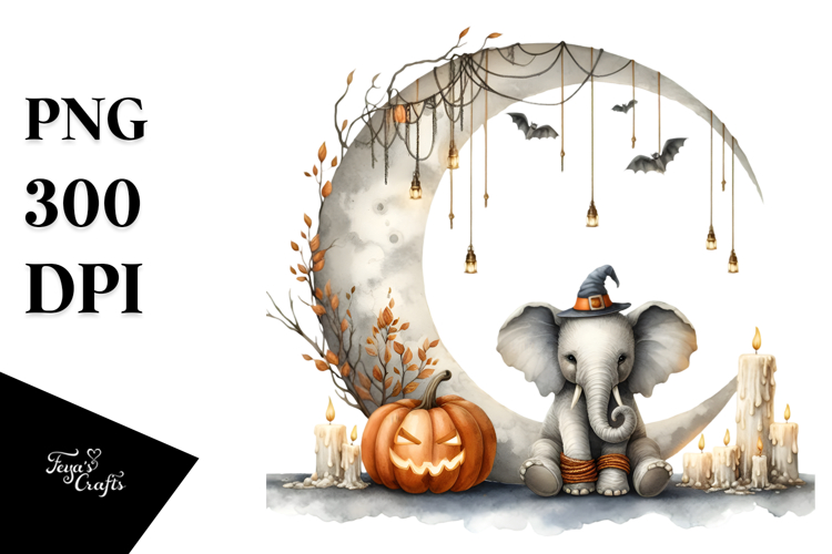 Elephant Dressed for Halloween on Moon PNG