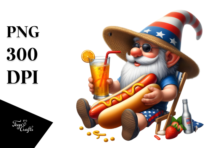 Gnome at Beach Drinking from Hotdog