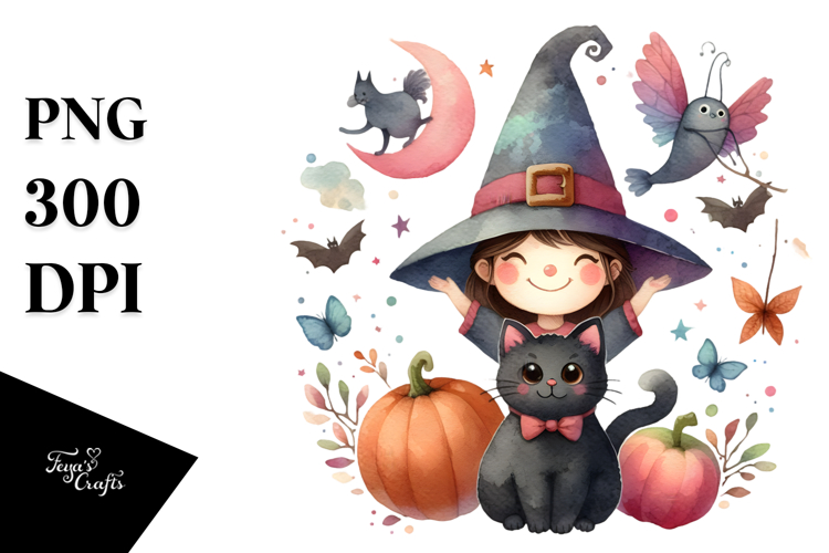 Retro Funny Witch with Cat, Transparent PNG