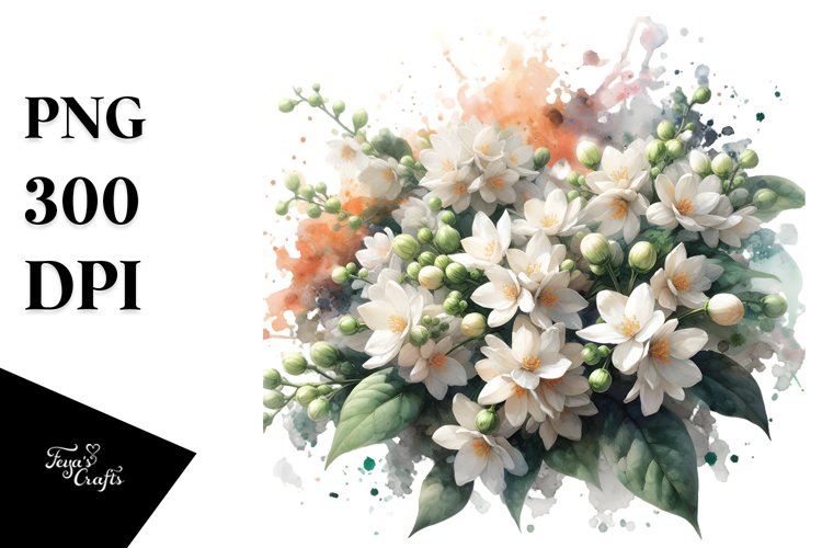 Jasmine Splash Watercolor, Transparent PNG example image 1