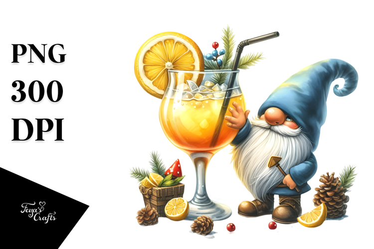 Whimsical Gnome Drinking a Cocktail with a Gigantic Lemon