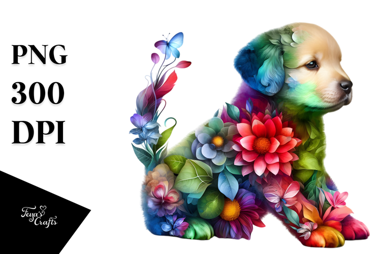 Vibrant Watercolor Puppy with Flowers, 20 oz Tumbler