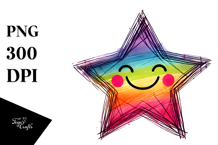 Scribbled Star with Hearts, Playful PNG