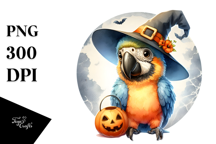 Cute Baby Macaw in Halloween Attire, High-Quality Image
