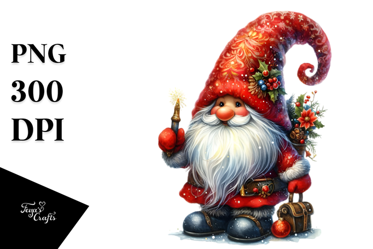 Detailed Vibrant Christmass Gnome Watercolor PNG