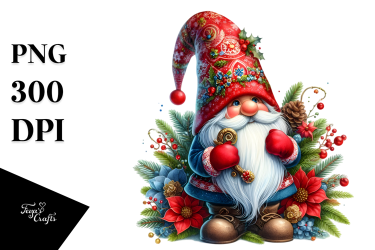 Detailed Vibrant Christmass Gnome Watercolor PNG