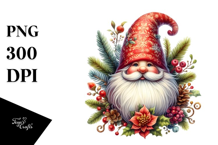 Detailed Vibrant Christmass Gnome Watercolor PNG