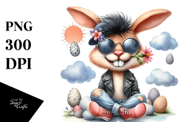 Bunny with Straw Hat and Sunglasses PNG