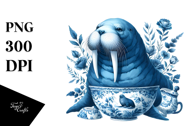 Blue Toile Walrus, PNG