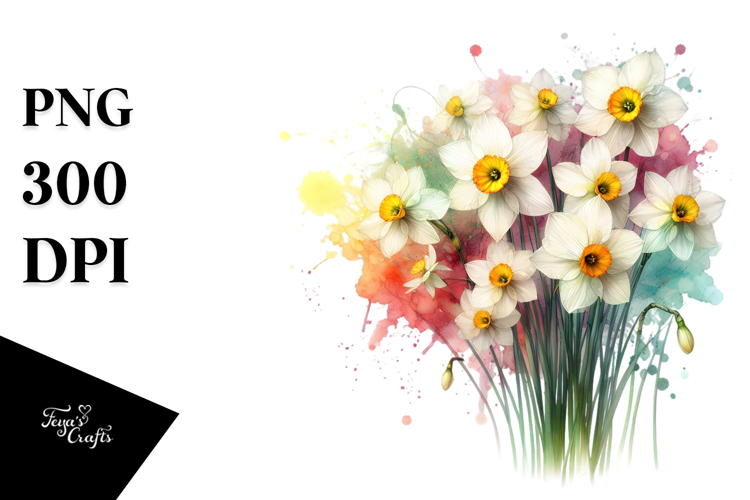 Narcissus with Watercolor Splash PNG