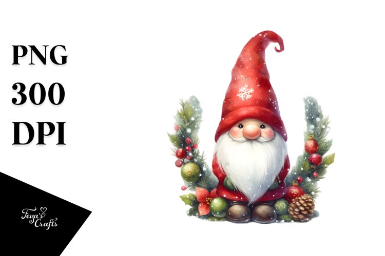 Washed Vibrant Watercolor Christmass Gnome PNG