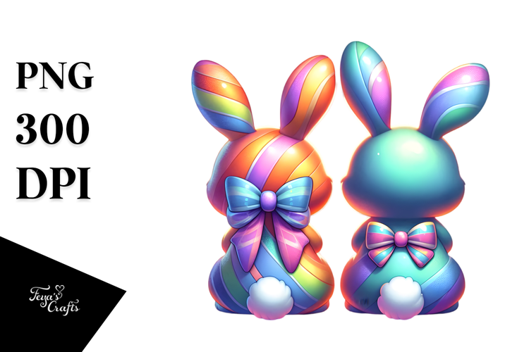 Colorful Bunny Seen from Back with Bow