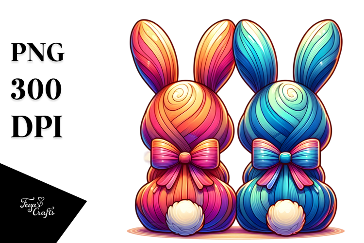 Colorful Bunny Seen from Back with Bow