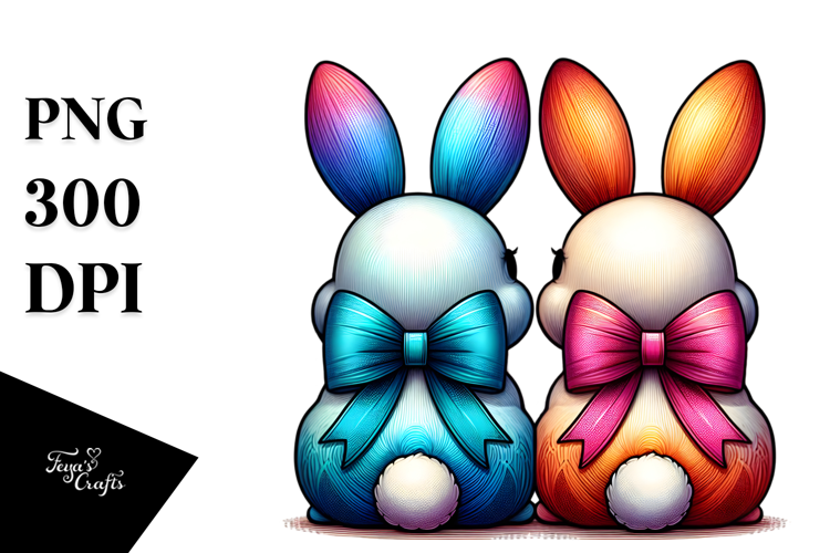 Colorful Bunny Seen from Back with Bow