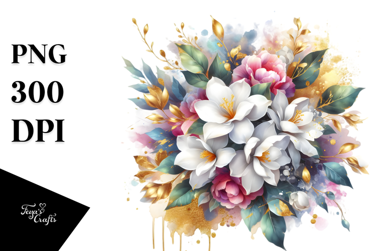 Vibrant Abstract Bouquet with Gold Foil