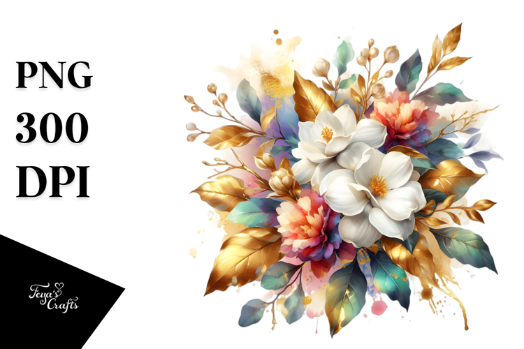Vibrant Abstract Bouquet with Gold Foil