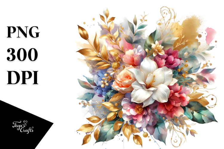 Vibrant Abstract Bouquet with Gold Foil