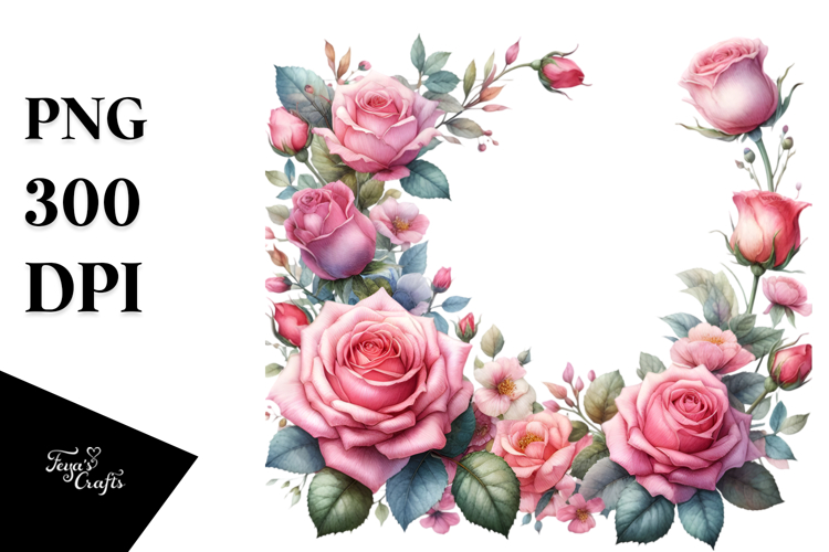 Horizontal Colorful Frame with Pink Roses | Sublimation