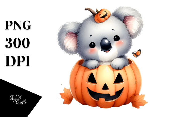 Cute Baby Koala Popping Out from Halloween Pumpkin