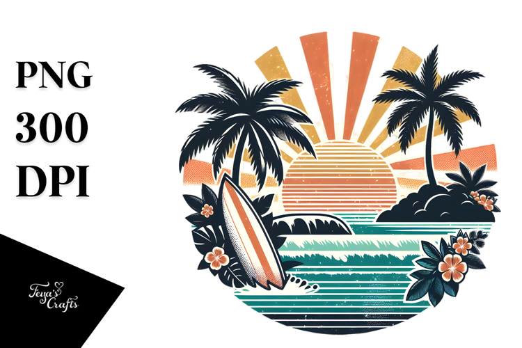 Retro Tropical Beach Surf, Tshirt Vector Style, High-Res PNG