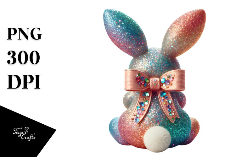 Colorful Stylized Bunny with Vintage Bow, Creative View from