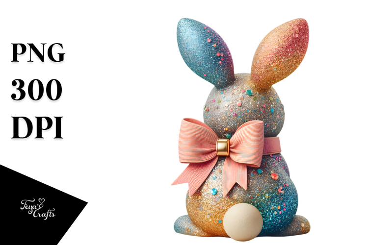 Colorful Stylized Bunny with Vintage Bow, Creative View from