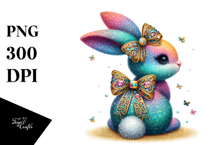 Colorful Stylized Bunny with Vintage Bow, Creative View from