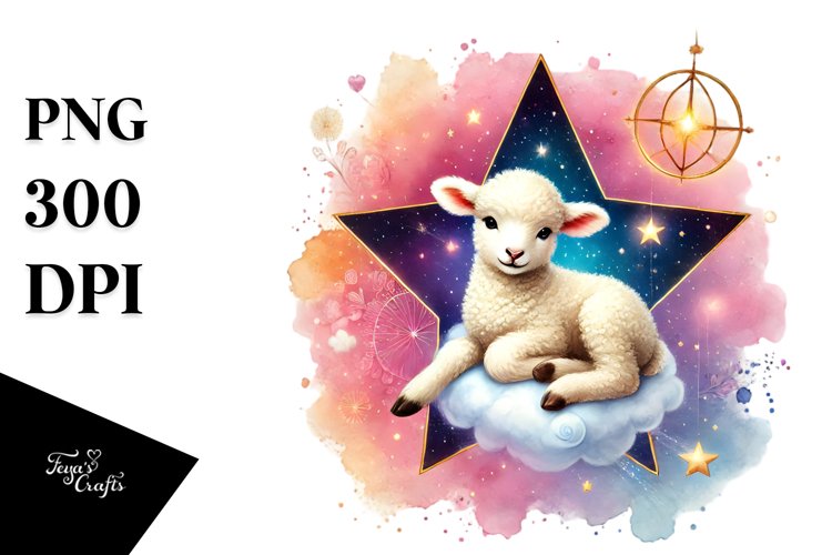 Cute Lamb with Heart on Star PNG
