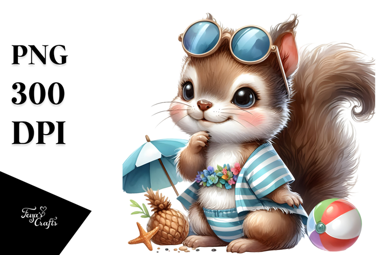 Cute Baby Squirrel in Beachwear, Sweet PNG